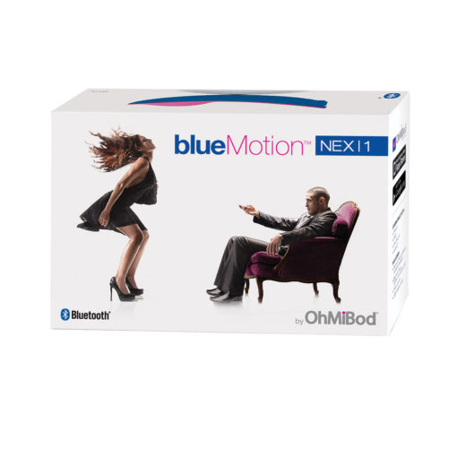 OhMiBod NEX1 BlueMotion Vibe Vibrator box front with a man and woman