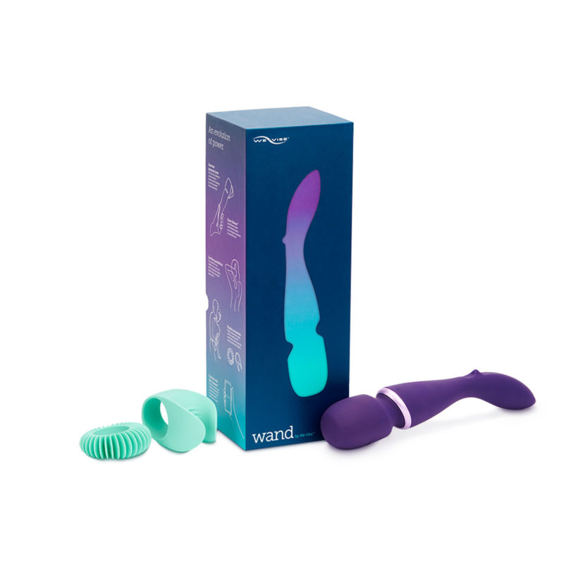 we-vibe wand vibrator with package and head attachments for man and woman