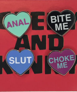 Geeky & Kinky Heart Pin 4pk (Anal - Slut - Bite Me - Choke Me)