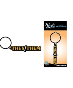 Alternative view of Wood Rocket They/Them Keychain