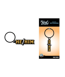 Alternative view of Wood Rocket He/Him Keychain