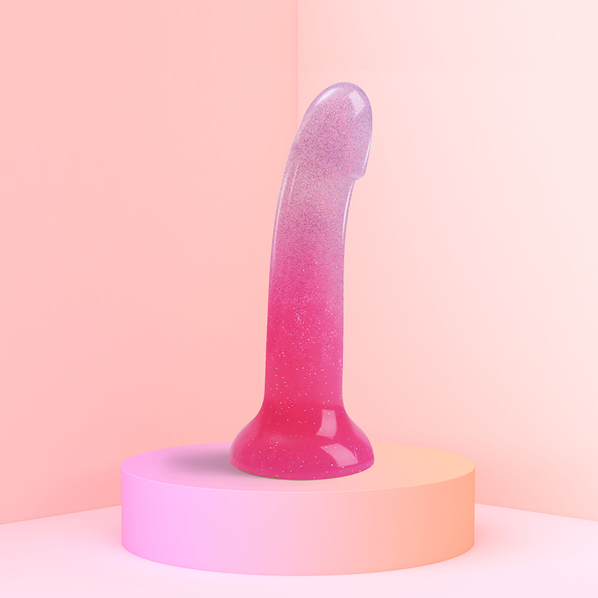 Love to Love Dildolls Sunrise 6 in. Silicone Dildo with Multicolor Star Glitter Pink/Purple - Image 4