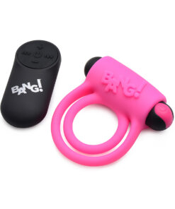 BANG! Silicone Cock Ring & Bullet with Remote Control Pink