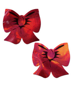 Pastease Bow Red Holograph Breast Covers