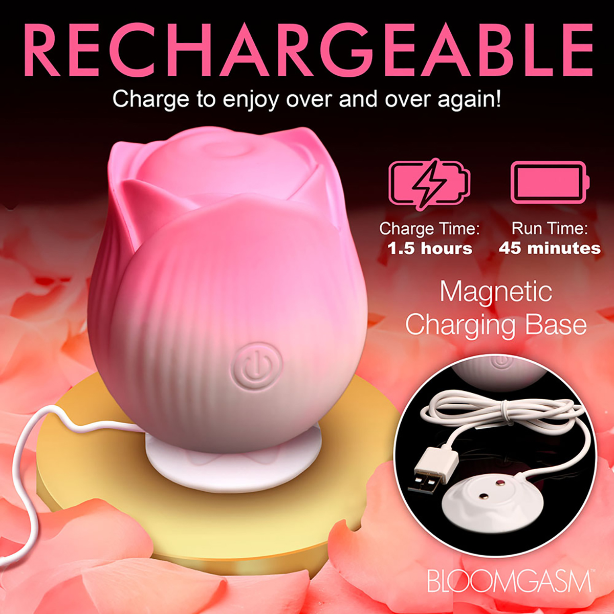 Bloomgasm Pulsing Petals Throbbing Rose Stimulator Pink - Image 2