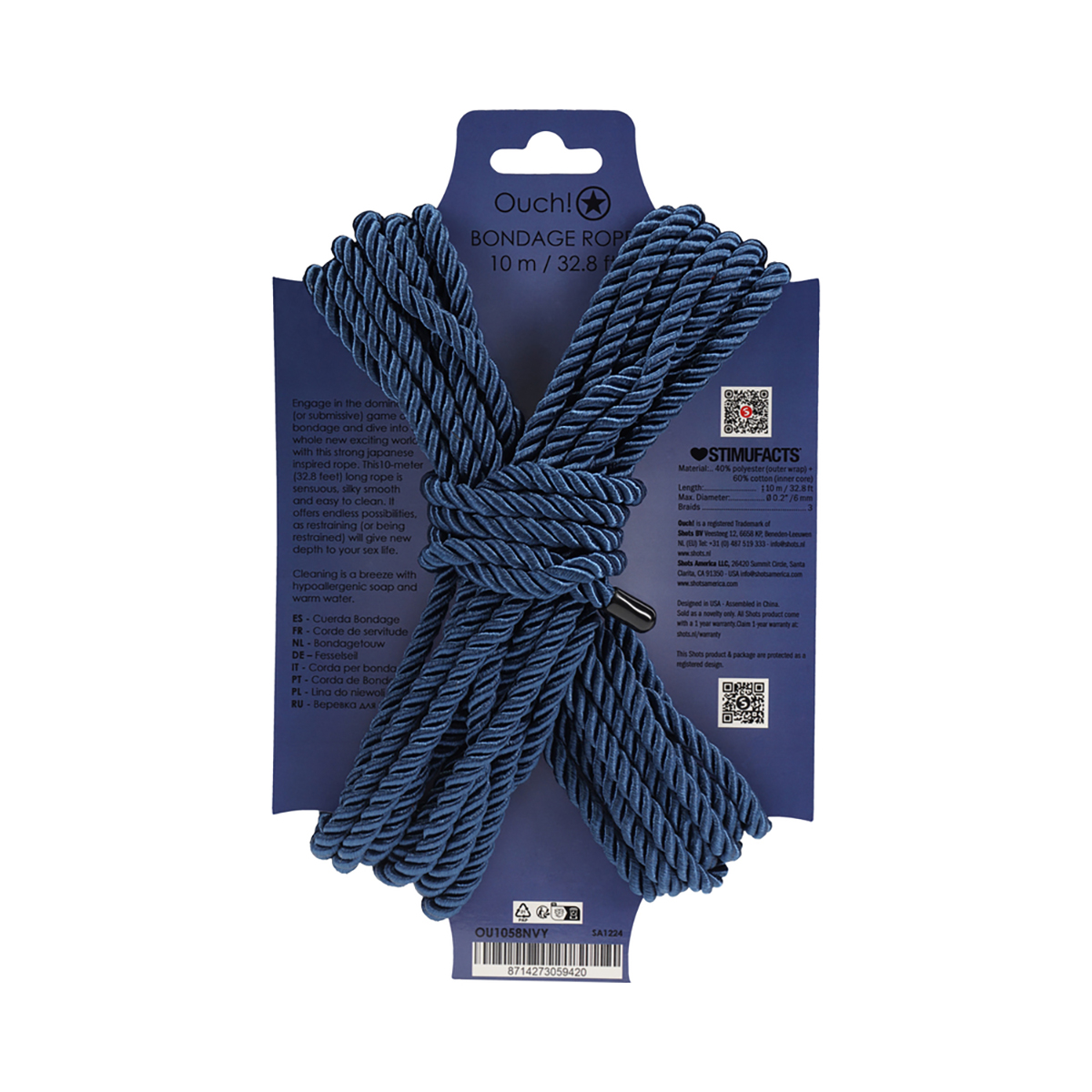 Ouch! Bondage Rope 10m Nylon Navy Blue - Image 2