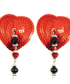 Bijoux de Nip Heart Red Sequin Pasties w/ Facet Beads