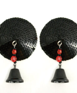 Bijoux de Nip Round Black Sequin Pasties w/ Bells