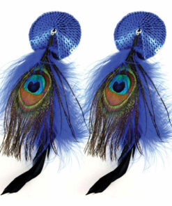 Bijoux de Nip Round Blue Sequin Pasties w/ Feathers