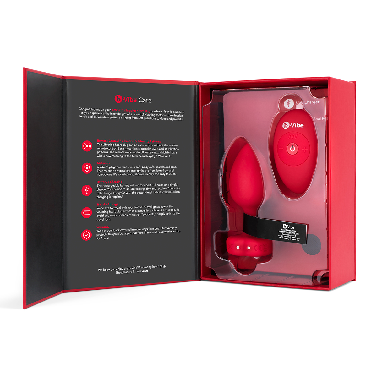 B-Vibe Vibrating Heart Plug Medium/Large - Scarlet Ruby - Image 6