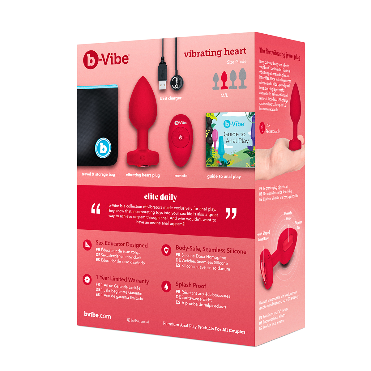 B-Vibe Vibrating Heart Plug Medium/Large - Scarlet Ruby - Image 2