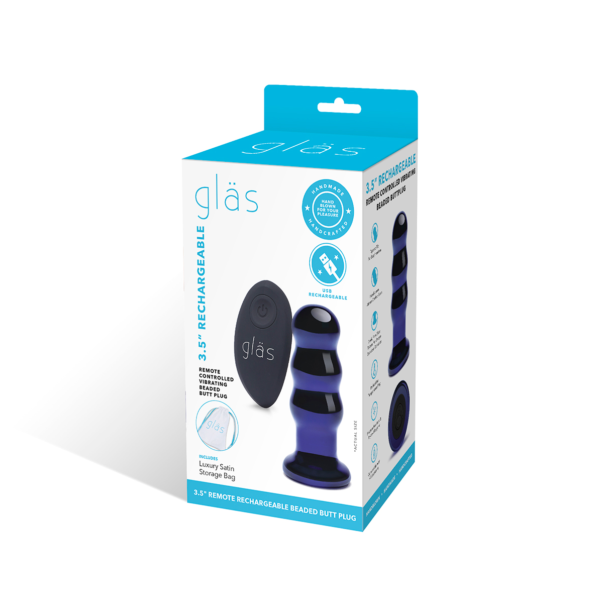 GLAS Rechargeable Ribbed Butt Plug 3.5" - Image 2