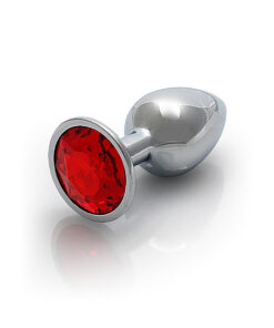 Shots Ouch! Round Gem Butt Plug Small - Silver/Ruby Red