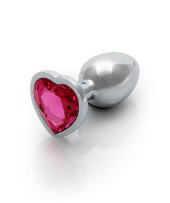 Shots Ouch! Heart Gem Butt Plug Small - Silver/Rubellite Pink