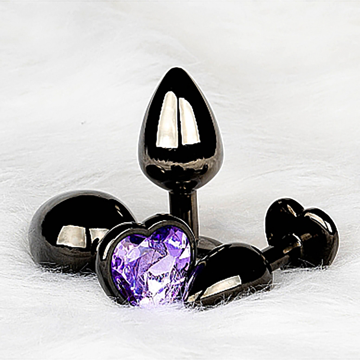 Shots Ouch! Heart Gem Butt Plug Medium - Gunmetal/Amethyst - Image 5